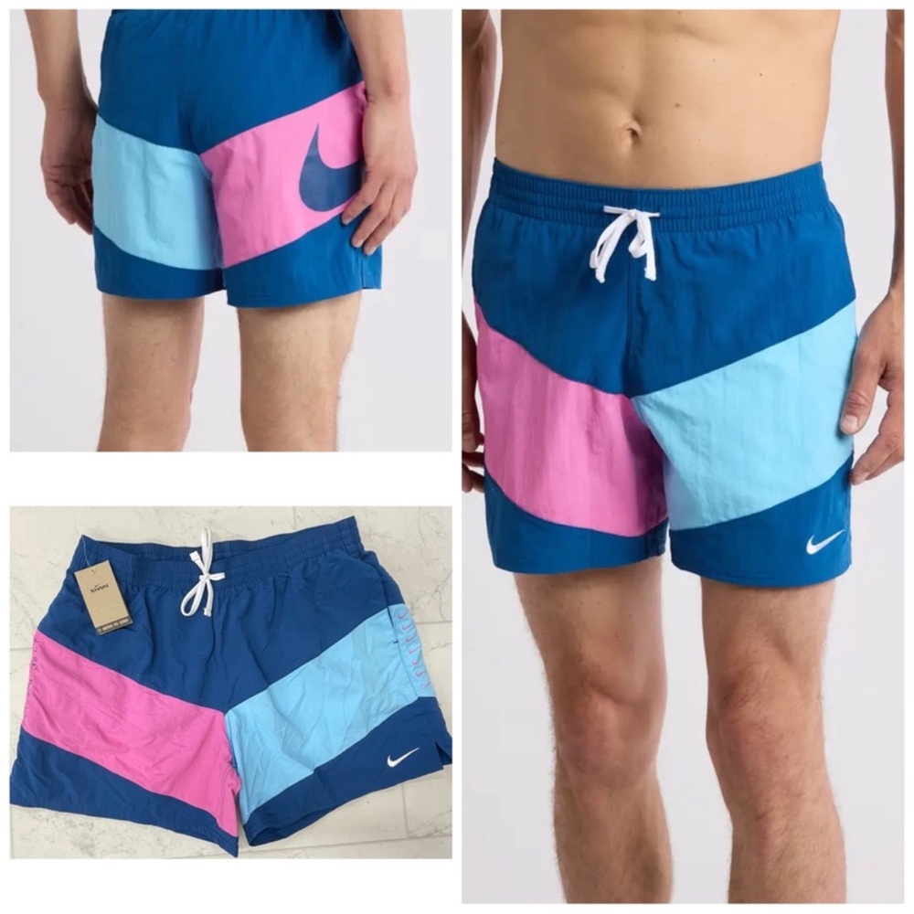 NWT Nike Logo Vortex Volleyball 5” Swimtrunks Size XXL in Court Blue/Pink